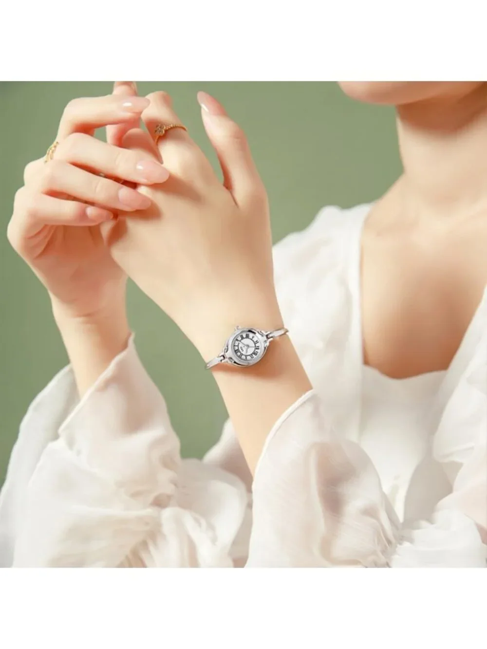 Women's Silver White Small Dial Bangle Thin Strap Classic Vintage Style Watches
